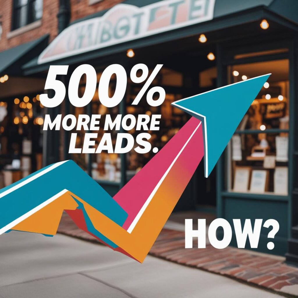 How a Local Chattanooga Business Exploded Their Online Leads Stylized graphic with an upward trending arrow over a blurred Chattanooga coffee shop, bold text "500% MORE LEADS. HOW?"
