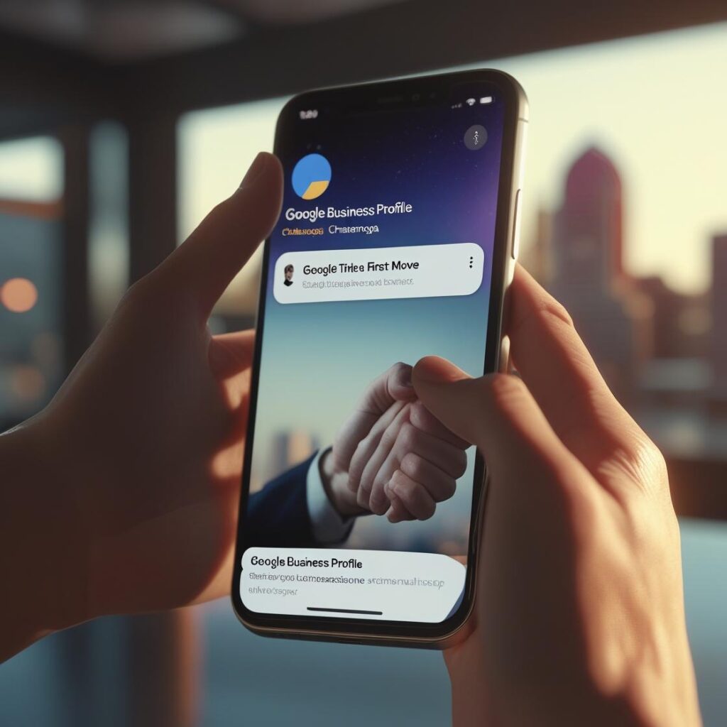 Google's Dropping Hints: Make the First Move on Your GBP Hand reaching out from phone screen with Google Business Profile, representing active engagement for Chattanooga businesses.